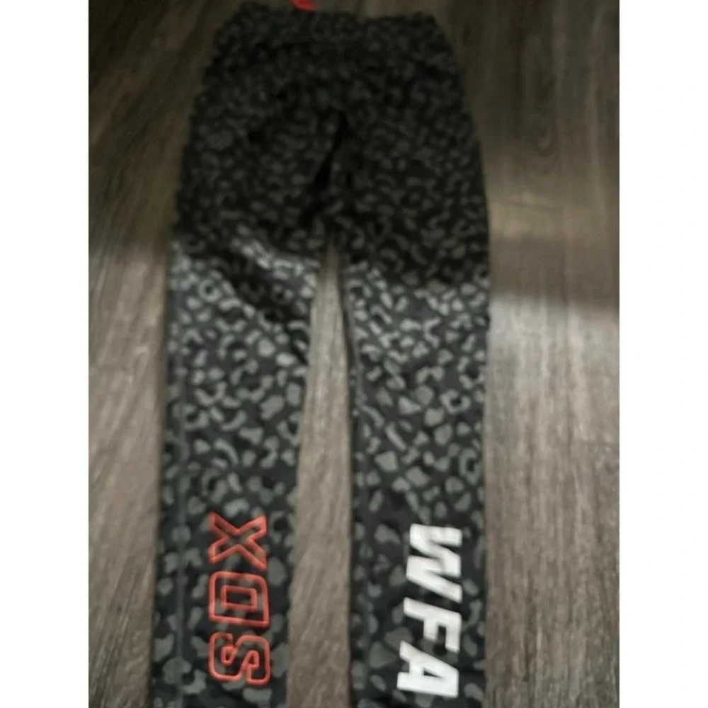 White Fox Active SDX WFA Leopard Print Leggings Grey Black Orange Drawstring M